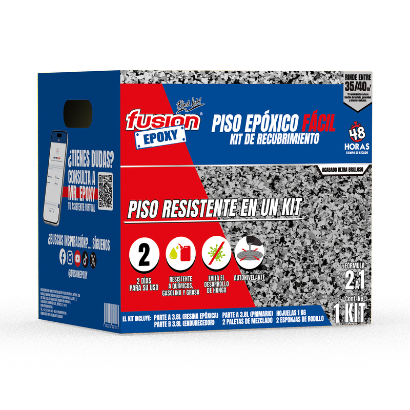 Kit de Piso Epóxico Fácil Fusion Epoxy, recubrimiento epóxico de piso color gris claro brillante