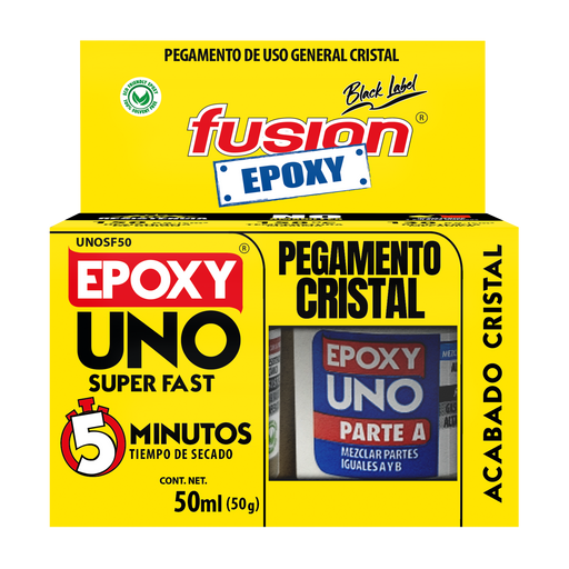 Empaque del Epoxy UNO Super Fast 5 minutos Fusion Epoxy UNOSF50, adhesivo epóxico transparente de 50 g