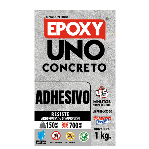 Caja de Epoxy Uno Concreto Fusion Epoxy 1 kg UNOCON1000, adhesivo epóxico para concreto, secado en 45 minutos